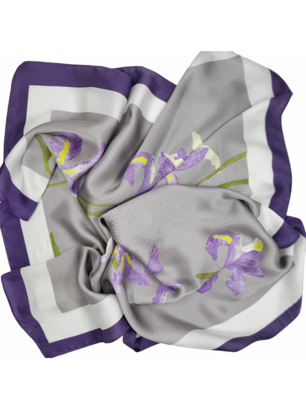 ✨Silky Satin Square Scarf Luxury Accessory Floral Iris Purple Bandana Head Neck✨ - Picture 5 of 6